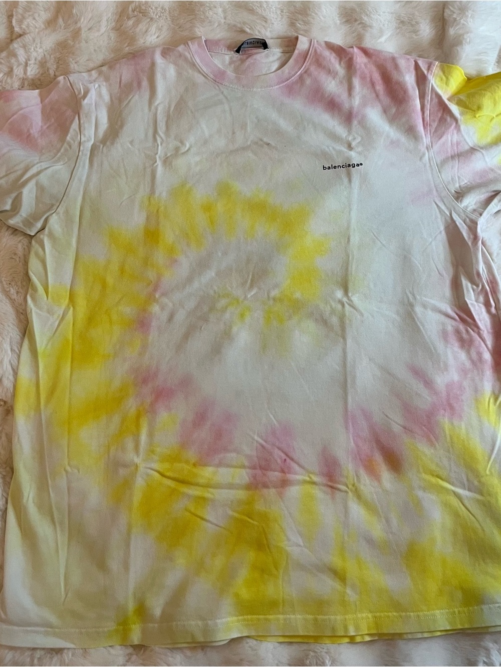 Balenciaga Pastel Tie-Dye Logo Tee - Pink & White